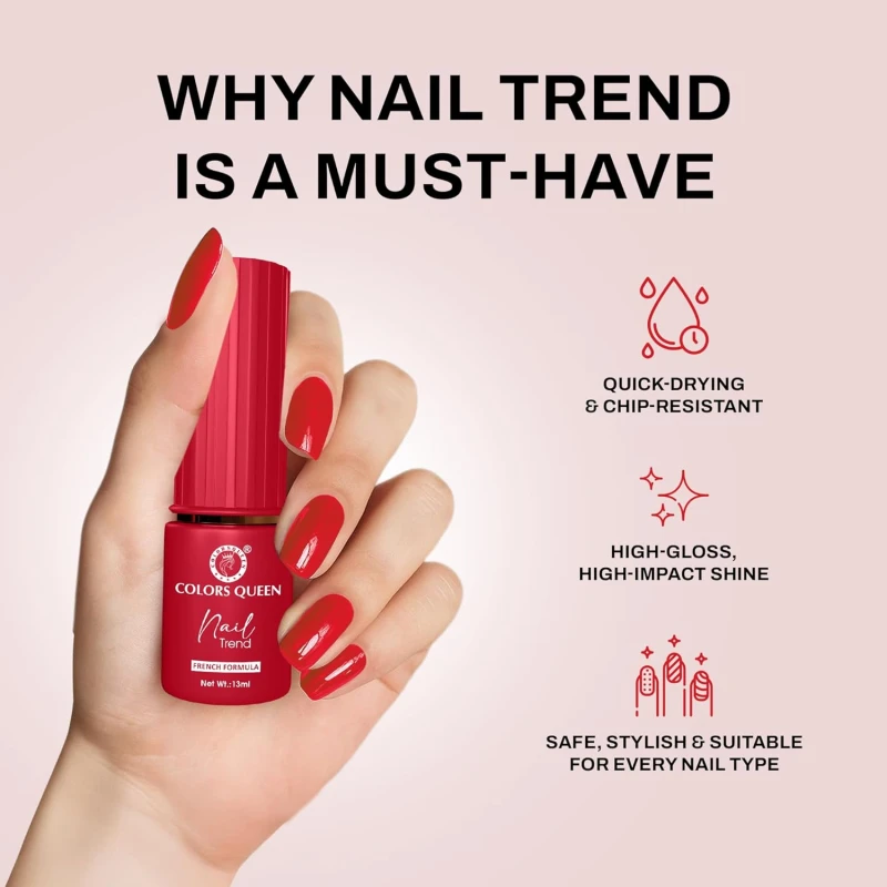 Colors Queen Nail Trend Glossy Nail Polish | Chip Resisting & Quick Drying Nail Paint with High Shine | 7 Toxin Free Formula | Vegan & Cruelty Free | Long Lasting & Vibrant Nail Paint for Women (Toreador, 13ml) thumbnail 4